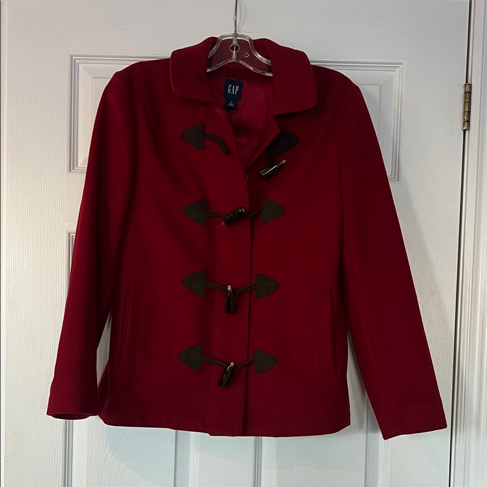 GAP Women's Red Pea Coat with Toggle Details